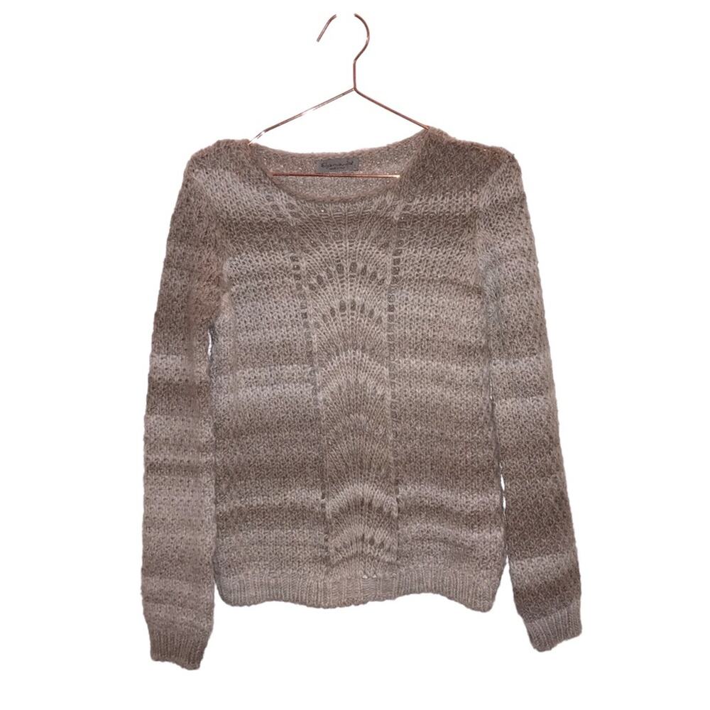 Anthropologie Elsamanda Gradient Shell Wool Blend Small Boho Brown Open knit
